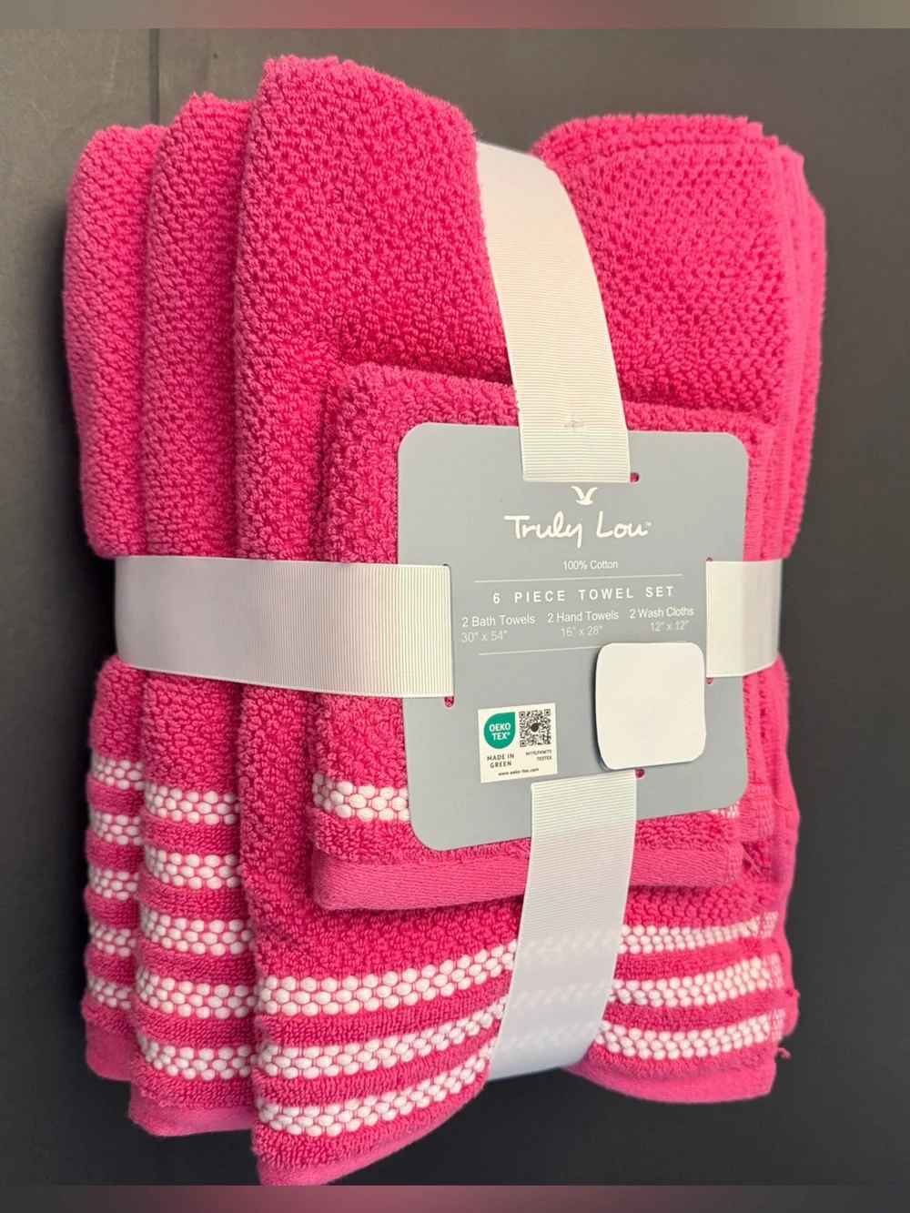 6pc TRULY LOU 100% Cotton Bath Towel Set - SnapDragon - Pink/White - Bundle